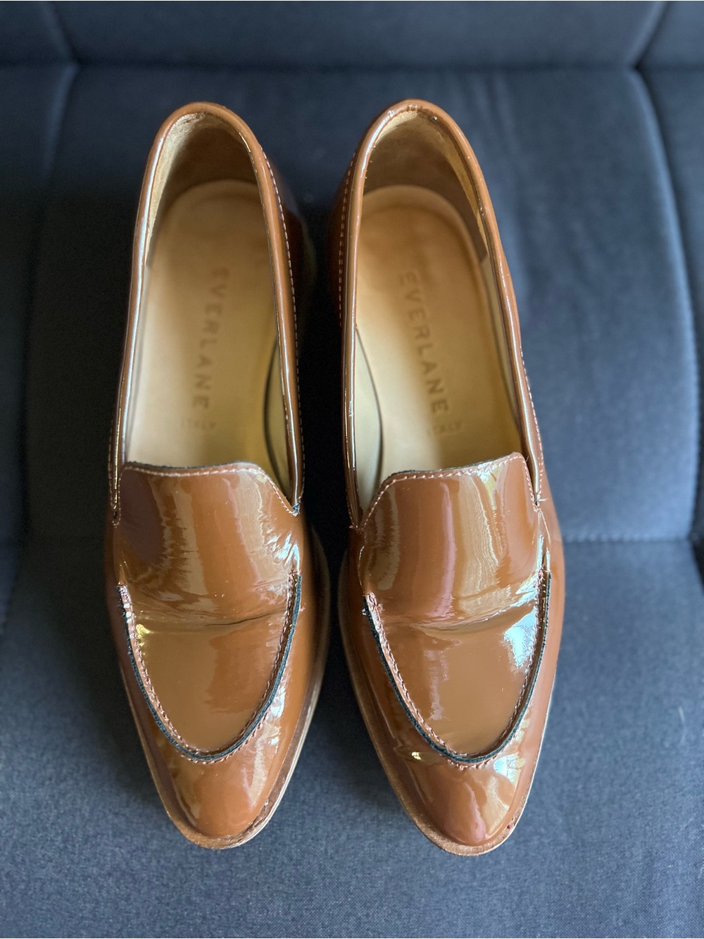 Everlane Patent Leather Loafers in Cognac Brown